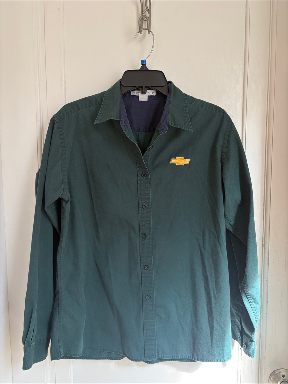 Port Authority Forest Green Button-Down Shirt with Yellow Chevron Patch